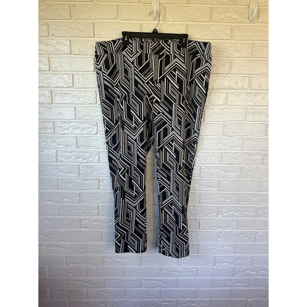 Ashley Stewart Geometric Print Pants Size 26 – Black‎ Tan White Stretch Slacks